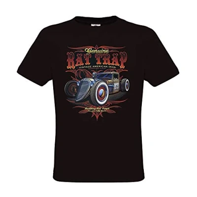 Image of Ethno Designs Rat Trap Men`s Hot Rod T Shirt Old School Rockabilly Vintage Retro Style Regular Fit Black