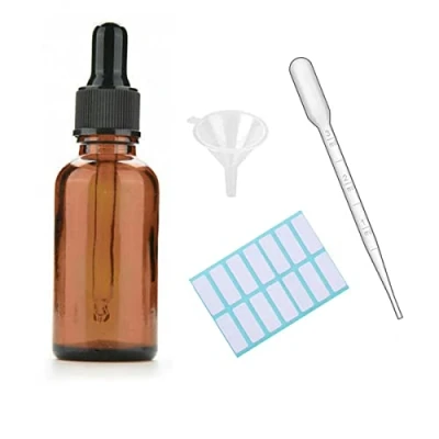 Image of 1Pcs Amber Glass Dropper Bottles With Black Caps, Measured Pipette, Funnel and Labels；30ML Eye for Essential Oil Pipette Refillable