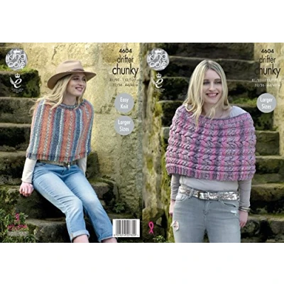 Image of King Cole Ladies Chunky Knitting Pattern Easy Knit Stocking Stitch or Cabled Cape (4604)