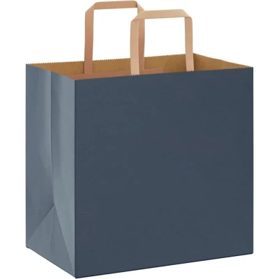 Image of vidaXL Paper Bags 250 pcs with Handles Blue 26x12x35 cm