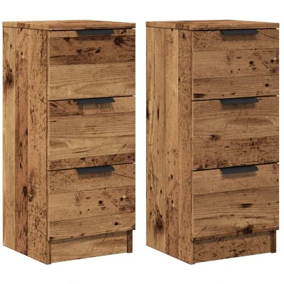 Image of vidaXL sideboards 2 pcs old wood engineered for living room/bedroom/office modern multifunctional storage cupboard/highboard cabinet with drawers 30x30x70 cm