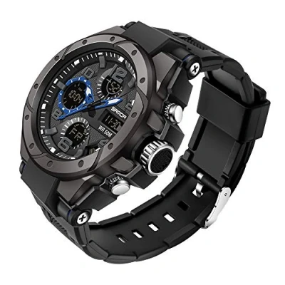 Image of AIMES Mens Watches Sports Outdoor Waterproof Military Watch for Men Tactical Analog Digital Date Alarm Stopwatch Multi Function Tactics Big Face Wristwatch Men, B Blue,