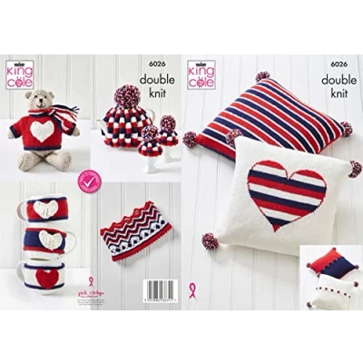Image of King Cole DK Knitting Pattern Union Jack Theme Teddy Cushion Crown &amp; Tea Cosy (6026)