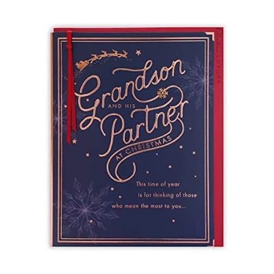 Image of Clintons: Decorative Type Grandson &amp; Partner Christmas Card 155 x 235,Multi Colour,1169224