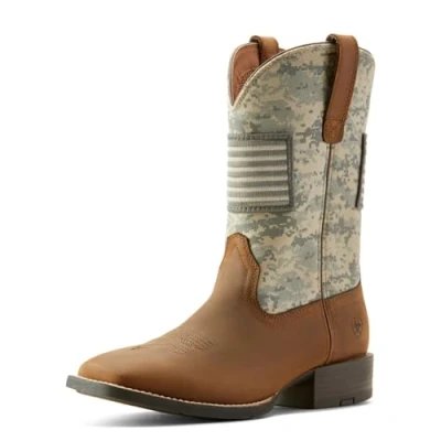 Image of Ariat Men&#039;s Sport Patriot Western Boot, Distressed Brown/Sage Camo Print, 10 UK