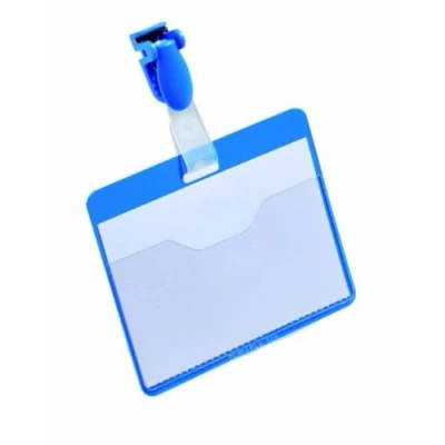 Image of Durable Visitor Name Badge 60 x 90 mm with Clip Blue Pack of 25 Badges Includes Blank Insert Cards Ideal for Events and Management