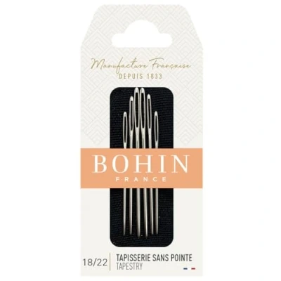 Image of BOHIN France Tapestry Needles Assortment Set Nickel Plated, Blunt Point for Embroidering and Sewing Projects, Steel, No.18 22 6 Needles, Silver