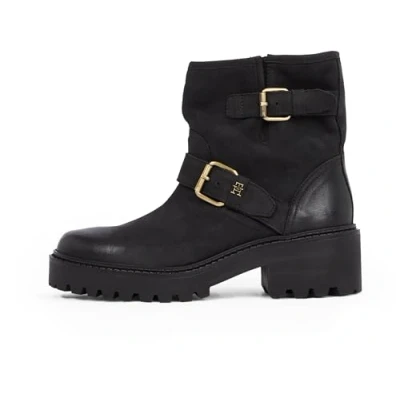 Image of Tommy Hilfiger Double Buckle Platform ankle boots, Women&#039;s, Size: 7.5, Black Suede