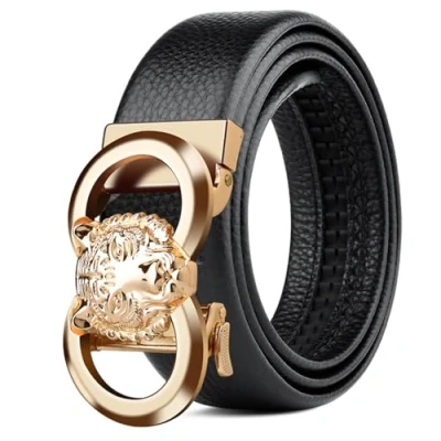 Image of BIUBIULOVE Men&#039;s Tiger Belt, Classic Mens Leather Belt,Western Cowboy Ratchet Adjustable Casual Dress Belts for Men (Gold,47.24in/120cm)