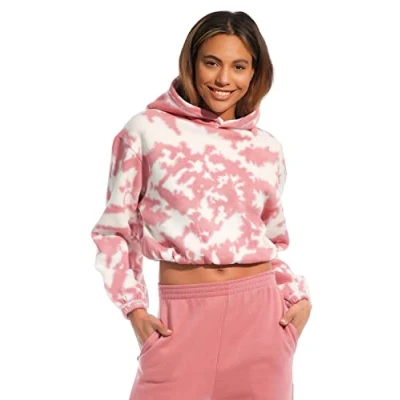 Image of Light &amp; Shade LSLSWT030 Women&#039;s Tie Dye Cropped Hooded Top, Mauve Pink, X Large