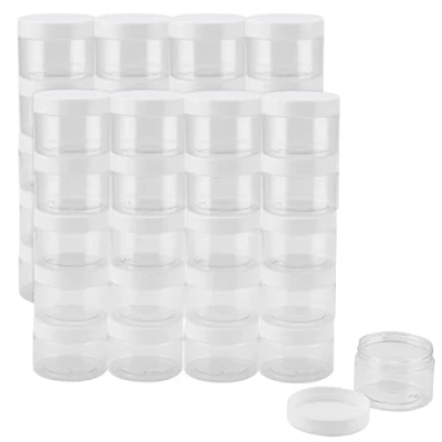 Image of JOIKIT 40 Pack 100ml Clear Plastic Jars with White Lids, Wide Mouth Storage Container for DIY Arts Crafts, Beads, Nuts