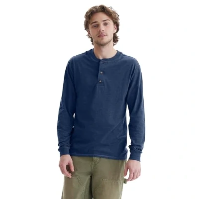 Image of Hanes Men&#039;s O5719 henley shirts, Navy Heather, M UK