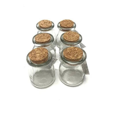 Image of Set Of 6 Small Glass Storage Jars Cork Lids. Crafts, Hobbies, Spices Etc