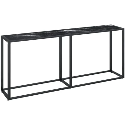 Image of vidaXL Console Table Black Marble 180x35x75.5cm Tempered Glass