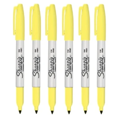 Image of Sharpie Fine Point Permanent Marker Pen Citrine Yellow 6 Pack
