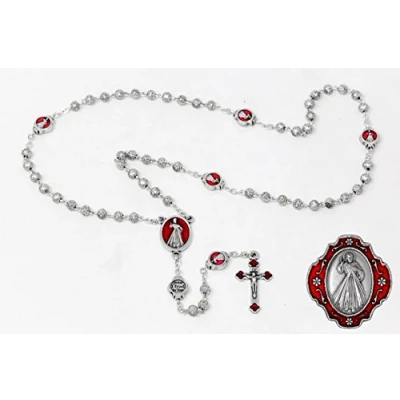 Image of Catholic Gift Shop Dvine Mercy Rosary Beads with Box + Lourdes Prayer Card