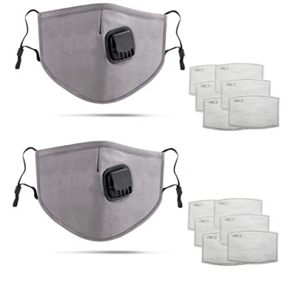 Image of DualVertex Face Masks Breathable with Filter Cotton Mask Reusable Adjustable Ear Straps and Nose Wire Valve Replaceable filters (2, Grey)