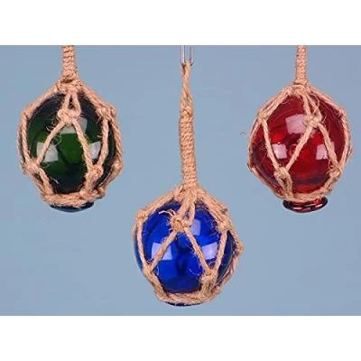 Image of Set of 3 Glass Coloured Fisherman Floats Bouys 5cm Small