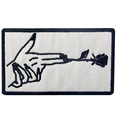 Image of Finger Gun and Flower Patch Embroidered Hand Gesture Badge Iron On Sew Emblem