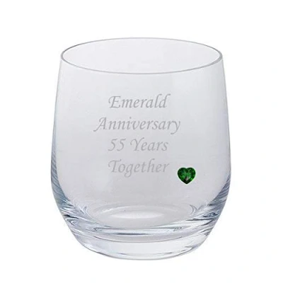Image of 2 Emerald Anniversary 55 Years Together Pair of Dartington Tumblers Brandy Glasses with Gem Heart