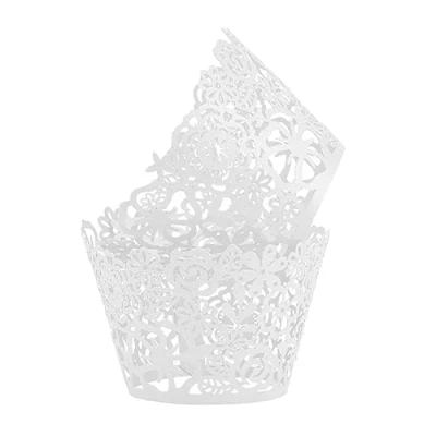 Image of Cupcake Wrappers Lace Figure Liners Laser Cut Papers Muffin Cups for Christmas/Wedding/Birthday Party Decoration, 50pcs (White)