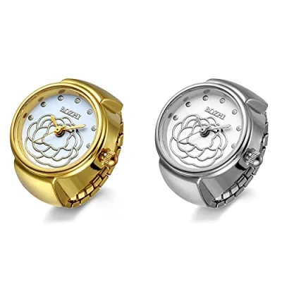 Image of JewelryWe Women Men Finger Watch Round Analog Quartz Ring Watches, Adjustable Size