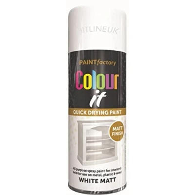 Image of HitlineUK SPRAY PAINT WHITE 400ML COLOUR IT MATT FINISH DECORATE WOOD METAL PLASTIC INTERIOR/EXTERIOR