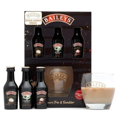 Image of Baileys Gift Set Irish Cream, Salted Caramel, Coffee Liqueur x3 Alcohol Miniatures 5cl Bottles and Glass Christmas Sets for Women, Men, Stocking, Secret Santa Mum Gifts