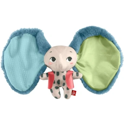 Image of Fisher Price Baby Sensory Toy Planet Friends All Ears Lovey, Plush Elephant for Newborns Ages 3+ Months, Made of 90% recycled Plastic and FSC certified packaging, HKD63