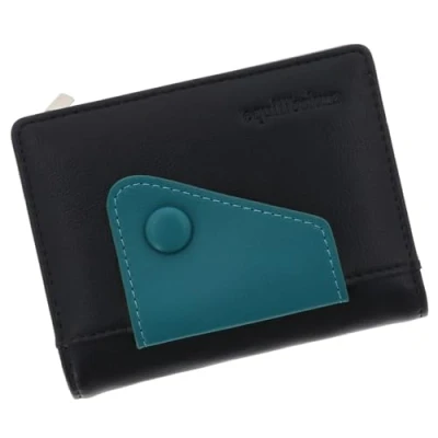 Image of Equilibrium Two Tone Button Flap RFID Blocker Small Purse for Cards and Cash Multi Compartment Black, Cyan or Red Designs (Black)