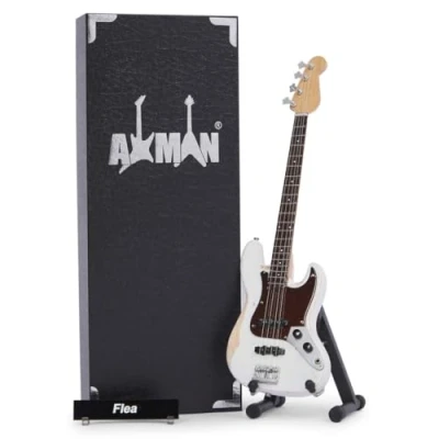 Image of Axman Flea Miniature Guitar Replica Music Gifts Handmade Ornamental 1/4 Scale Display Box, Name Tag and Stand Included