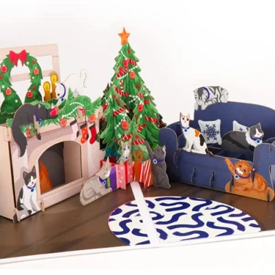 Image of Cardology Cats Christmas Pop Up Card Battersea Dogs &amp; Home Officially Licensed Charity Gifts For Cat Lovers
