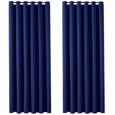 Image of AMEHA Blackout Eyelet Curtains for Living Room 90x90 Inch Drop Black Out Thermal Insulated Energy Saving Ring Top Navy Curtain 2 Panel &amp; Tieback
