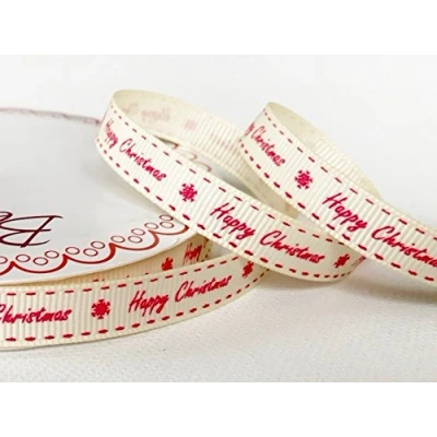 Image of Bertie&#039;s Bows Happy Christmas 9mm Ivory Grosgrain Ribbon on 3m Roll