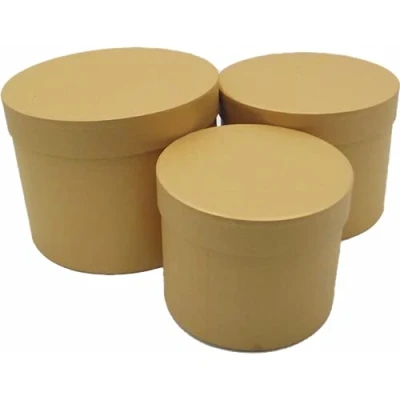 Image of Set of 3 Round Gold Hat Box Boxes Storage Florist Home Gift Decoration