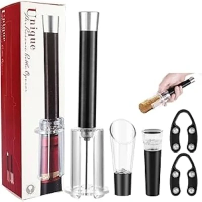 Image of Wine Opener Set Air Pressure Bottle Pump Corkscrew with Foil Cutter Easy Cork Remover Vacuum Stoppers for Lovers, Friend, Christmas Eve