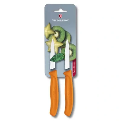Image of Victorinox Swiss Classic Orange Serrated Paring Knife Twin Pack