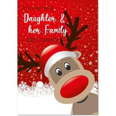 Image of doodlecards Daughter and Family Christmas Card Rudolph in Snow Medium Size for &amp; with Plain Envelope