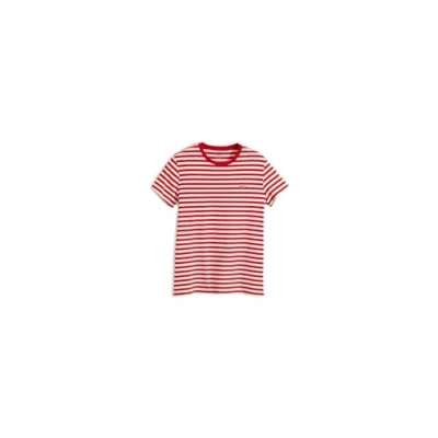 Image of Levi&#039;s Women&#039;s The Perfect Tee Striped Chesthit Logo T Shirt, Sandy Stripe Script Red, XXS