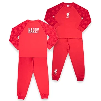 Image of Liverpool F.C. Personalised Pyjamas for Kids Red Long Sleeve With Logo 100% Cotton Sleepwear Official Merchandise, 13 14 Years