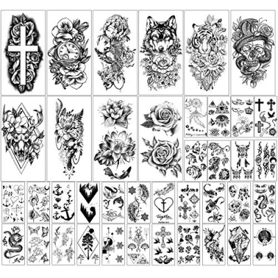 Image of Kaieteur 40 Sheets Waterproof Temporary Tattoos Flowers and Animal Collection Lasting Fake for Women Girls or Kids