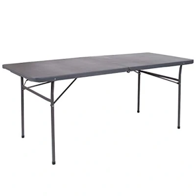 Image of Flash Furniture Elijah 6 Foot Bi Fold Dark Gray Plastic Folding Table with Carrying Handle