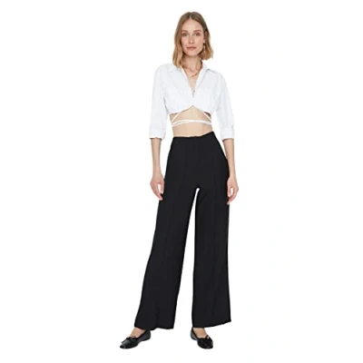 Image of Trendyol Women High Waist Wide Leg Regular fit Trousers Black