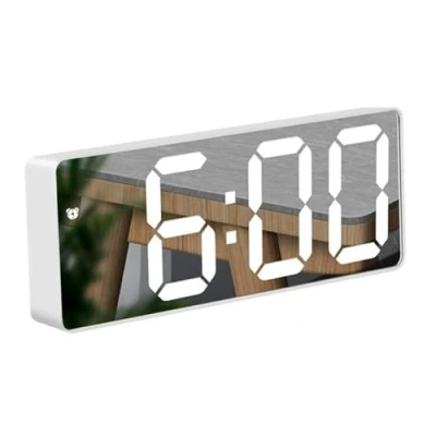 Image of ZZOSRDR LED Digital Mirror Alarm Clock with Temperature &amp; Date Calendar for Bedside, Bedroom, Office, Snooze, Adjustable Brightness, Voice Control Night Mode (White)
