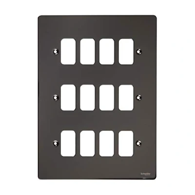 Image of Schneider Electric Ultimate Flat Plate 12 Gang Grid Faceplate, with Mounting Frame, GUG12GBN, Black Nickel