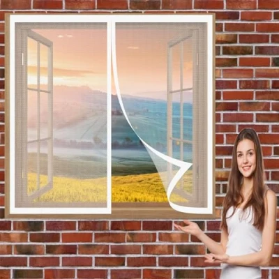 Image of Mesh Mosquito Net for Windows 148 x 120 cm(58 47inch) Fly Window Screen Prevents Insects No Drilling Or Screwing Easy Installation All Windows, White