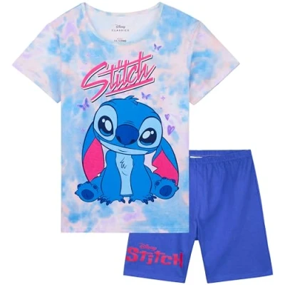 Image of Disney Stitch Pyjamas for Girls &amp; Teenagers Short Sleeve PJs Set Soft Breathable Nightwear Loungewear Comfy Jammies Sleepwear Gifts (11 12 Years, Blue/Pink)