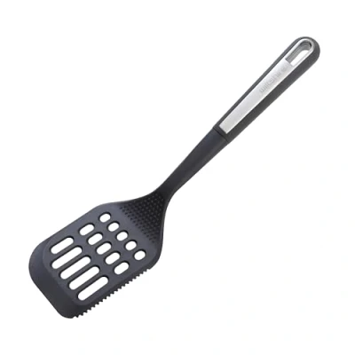 Image of Wiltshire Aspire Slotted Turner, Flipping &amp; Turning Tool, Cooking Spatula, Fish Slice, Heat Resistant Utensil, Non Stick, Scratch, Anti Slip Soft Touch Handle, Grey Silver, 34.5x8.5x5cm