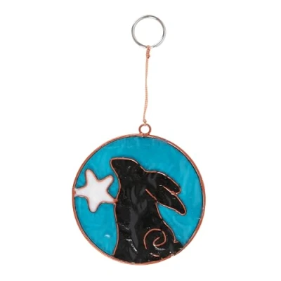 Image of Handcrafted Moon Gazing Hare Suncatcher Pagan Design Mystical Nature Energy Decor