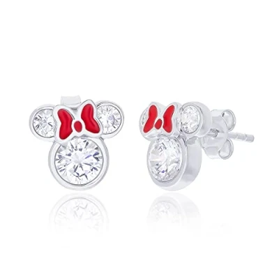 Image of Disney Minnie Mouse red and silver Sterling &amp; enamel Bow CZ Stud Earrings E902851RZWL.PH